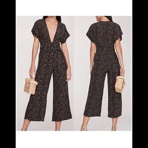 Faithfull The Brand Alena La Contrie Black Floral Wide Leg Crop Jumpsuit 2 XS